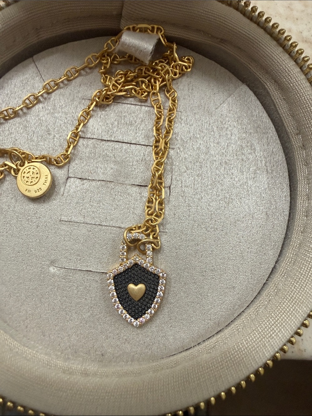 Gold-Tone Black Heart Shield Pendant Necklace